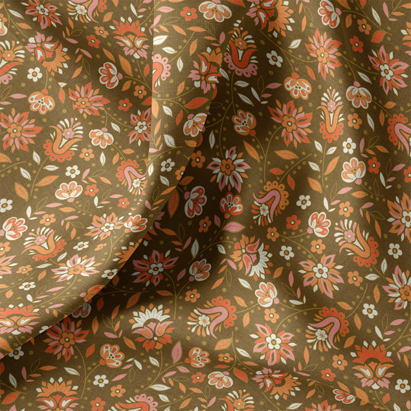 Printed Cotton CLAUDE Brown / Orange